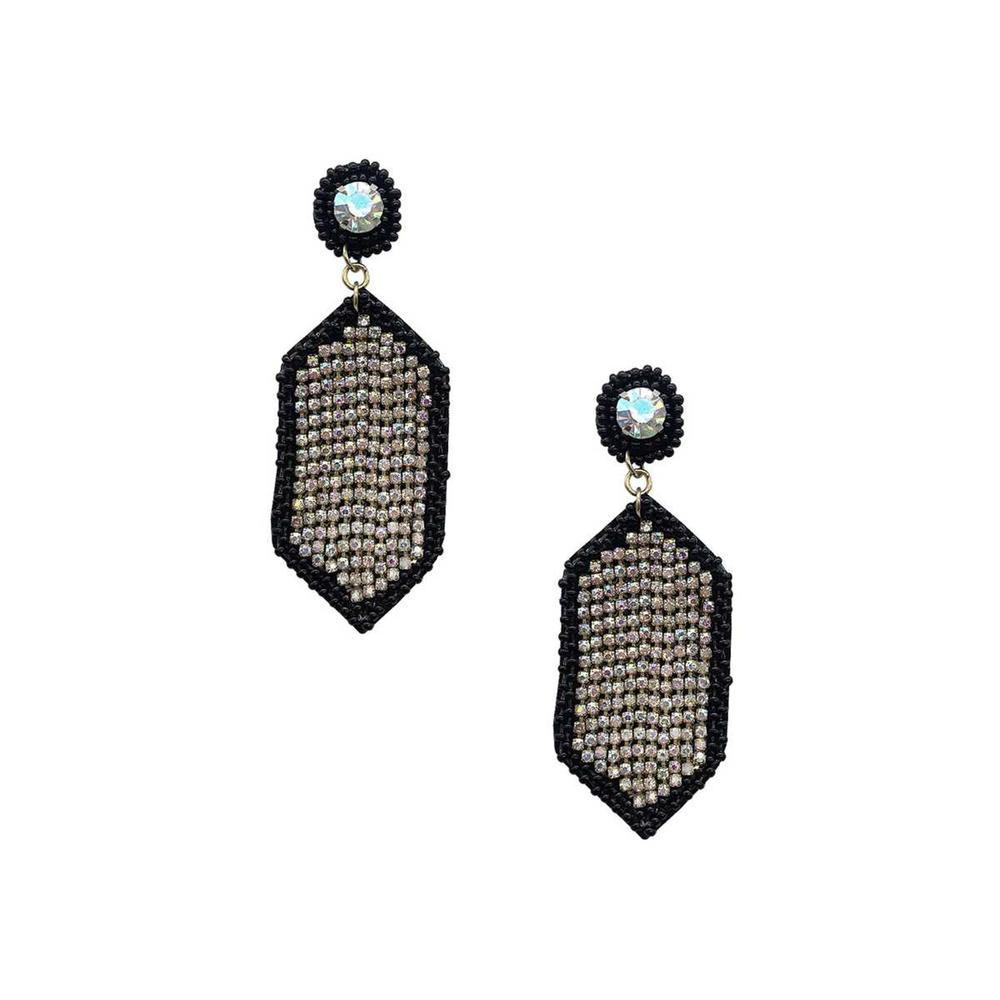 Seed Bead Rhinestone Hexagon Dangle Earring - Picture 1 of 6